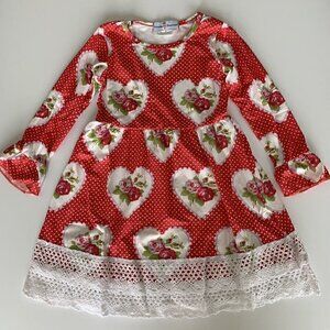 NEW Adorable Sweetness Girl Red Hearts Floral Dress 5T